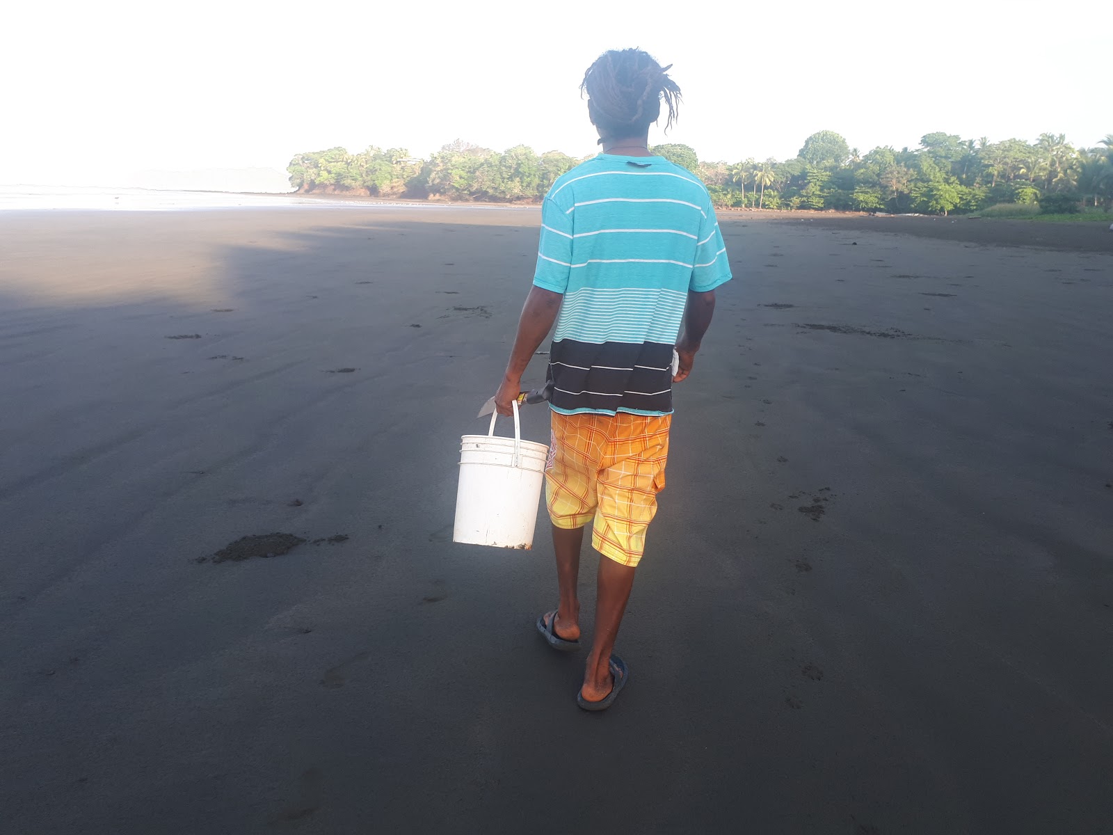 Chure walking on the beach with turtle eggs